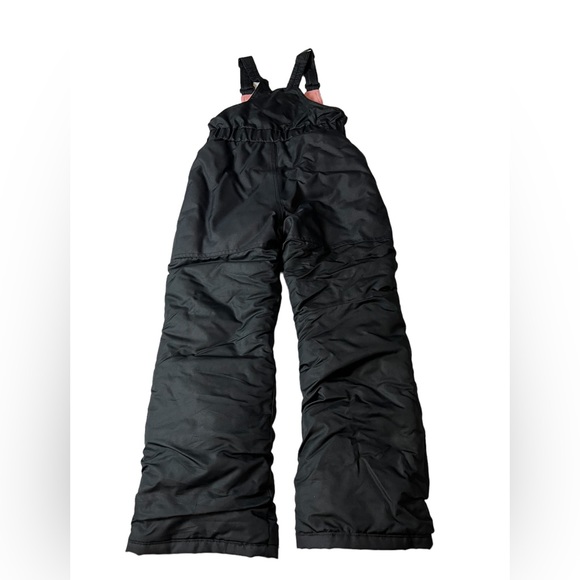 Girls Youth All In Motion Snow Bibs Pants SZ Med 7/8 Black & Pink Fleece Lining - Picture 6 of 6